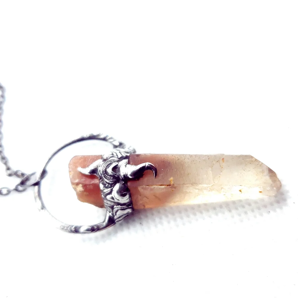 Red ghost quartz crystal necklace